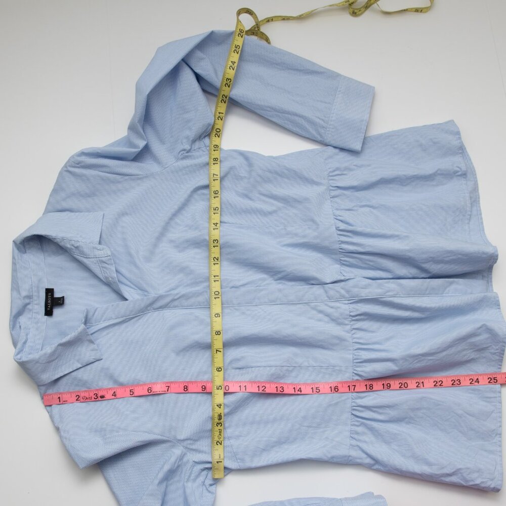 Talbots Peplum Shirt Button Front Micro Stripe Long Sleeve Blue White Large - Picture 6 of 6